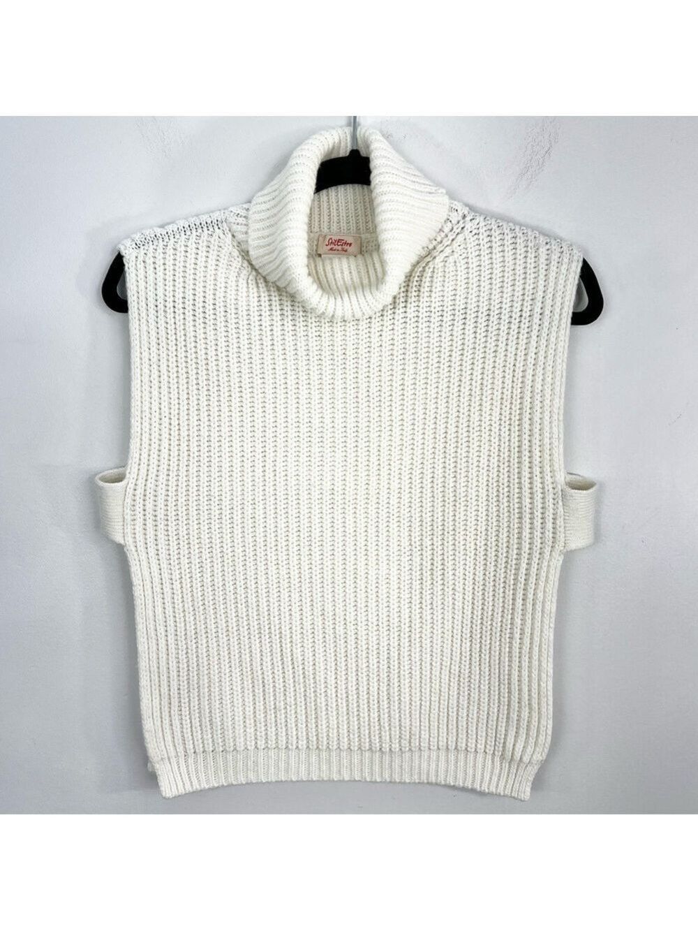 StilEstro Italy ivory cowl neck wool alpaca blend open side sleeveless sweater - Picture 4 of 14